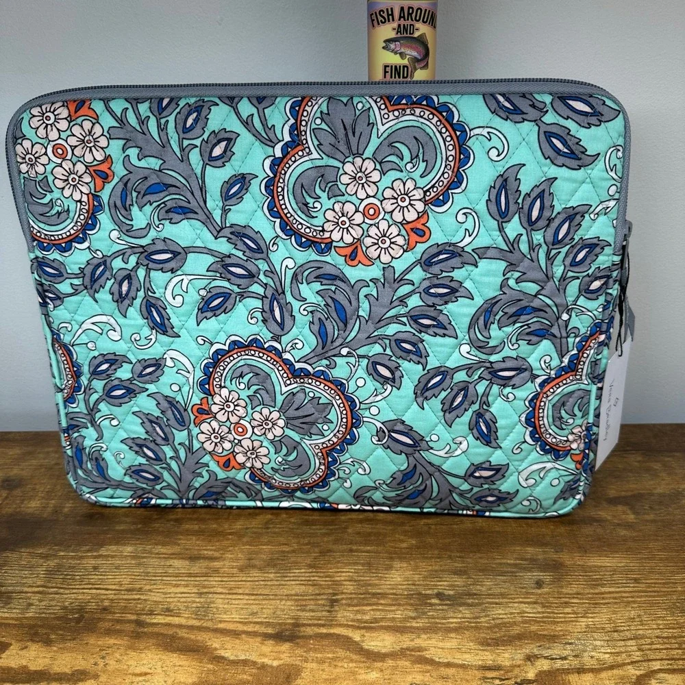 Vera Bradley Mint Flowers 4pc Set Laptop Sleeve Pencil Pouch ID Case Lanyard NEW